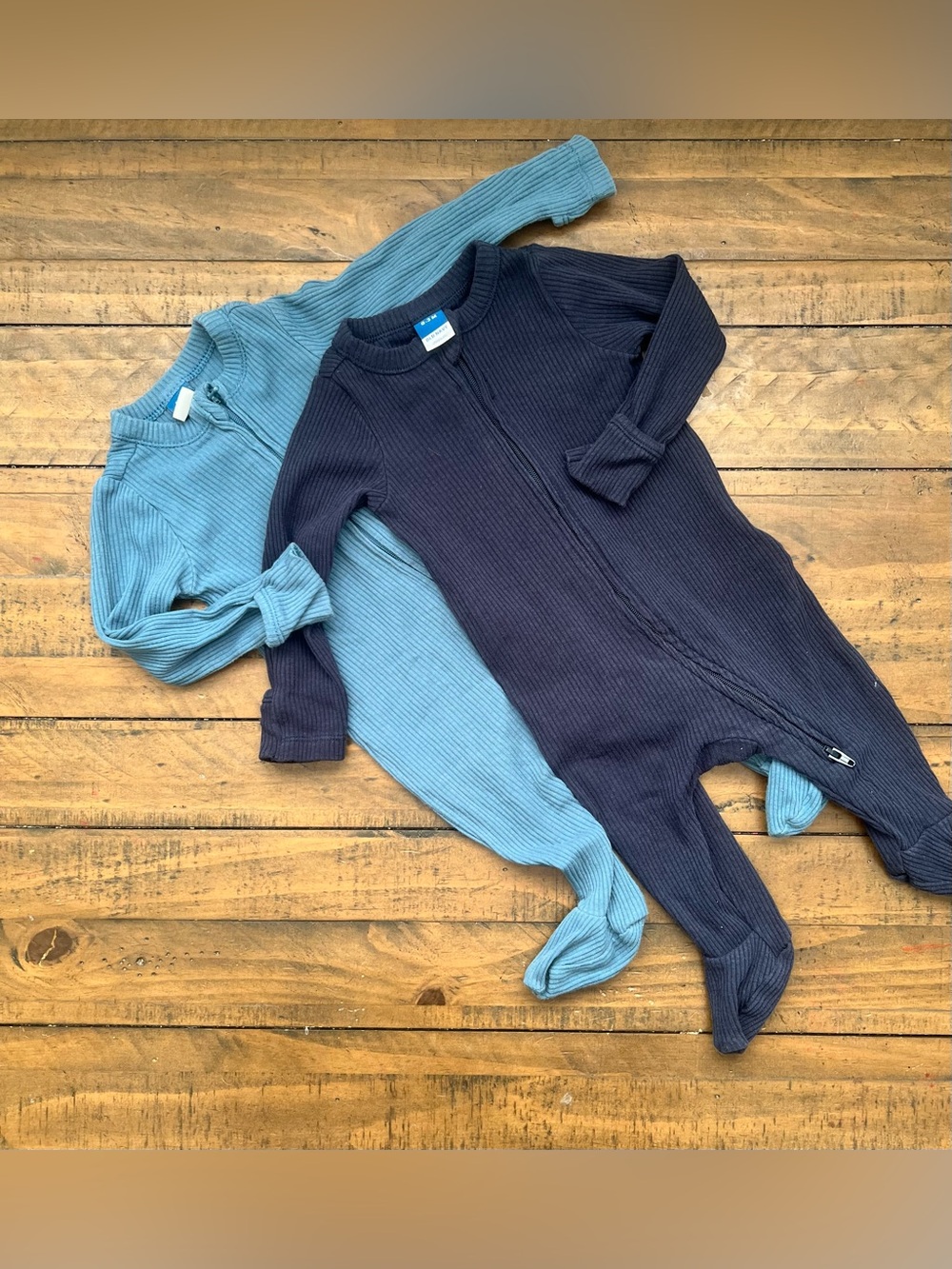 Old Navy Navy and Light Blue Ribbed Footed One-Piece Set